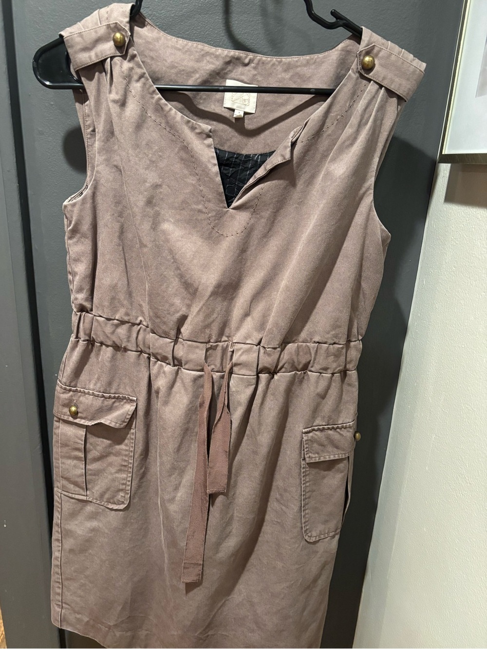 Anthropologie Mauve-Taupe Sleeveless Utility Drawstring Dress